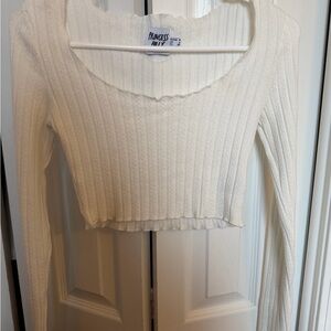 Princess Polly Cream Ribbed Off the Shoulder Knit Top